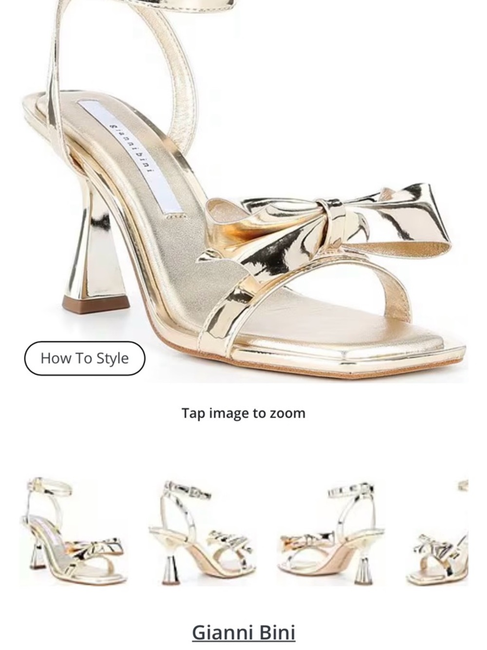 Gianni Bini Metallic Gold Bow Ankle-Strap Sandals